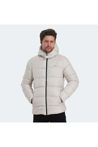Slazenger GANEA IN Erkek Kapüşonlu Şişme Bej Mont & Kaban