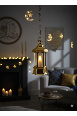 Ramazan Ledli Dekoratif Fener Altın Renk 10 Cm Masa Ve Raf Süsü Diğer
