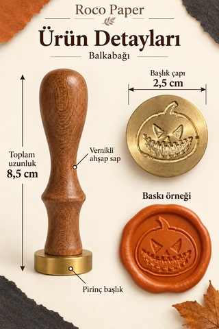 Cadılar Halloween Temalı Ahşap Pirinç Mühür - 2.5 Cm Çap, Balka Çok Renkli
