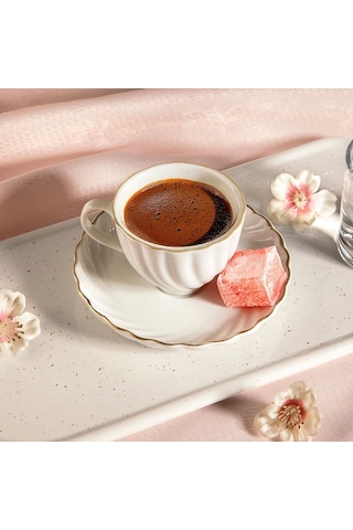 Nehir Yasemin Beyaz 12 Parça Porselen Kahve Fincan Takımı