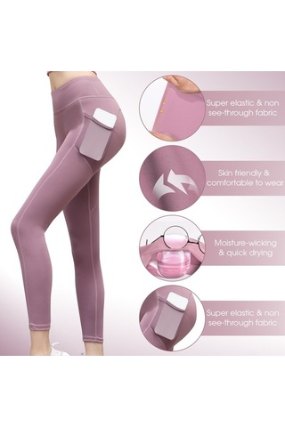 Fastbuy Kadın Yüksek Bel Nefes Alabilen Esnek Şık Spor Tayt Koyu Mor Koyu Mor