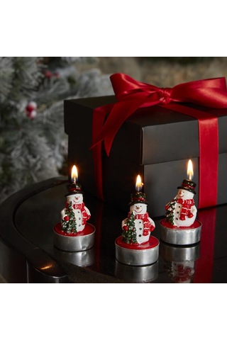 Lexroo New Year Snowman 3'lü Tealight Mum Çok Renkli