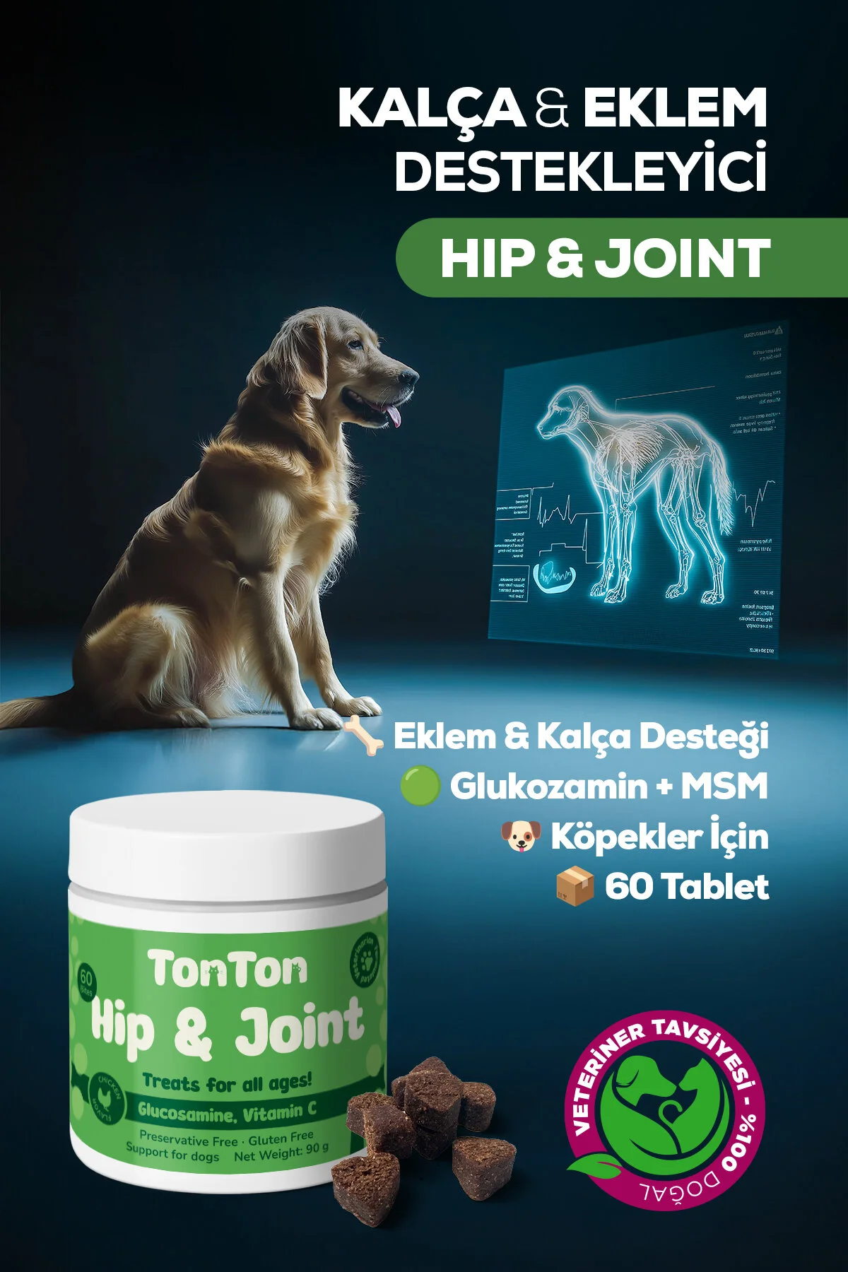 Köpekler İçin Glukozamin 60 Tablet Kalça & Eklem Destekleyici Hip Joint Takviye