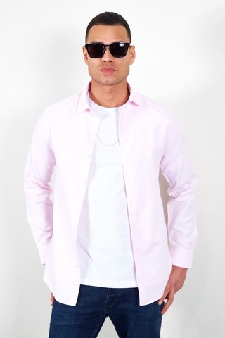 Pembe Erkek Kolay Ütülenebilir Standart Fit Normal Kesim Oxford Gömlek