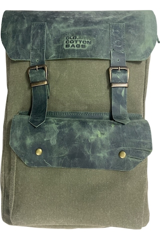 Vintage Kanvas Deri Su Geçirmez Unisex Laptop Bölmeli Okul Seyahat Kamp Sırt Çantası 31 Cm X 44 Cm Haki