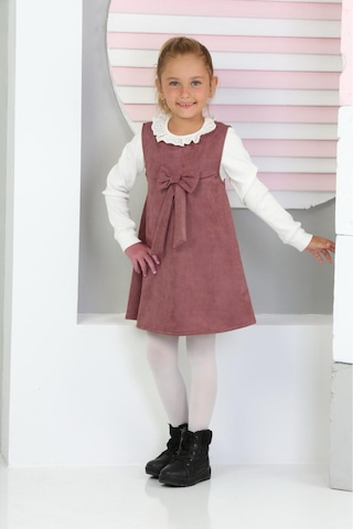 Kız Çocuk Süet Kumaş 2'li Elbise Elbise+bady Bluz 12177 Gülkurusu