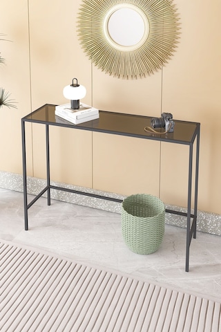 Canvas Metal Dresuar Dekoratif Kahve Köşesi Konsol Siyah Füme Camlı Siyah