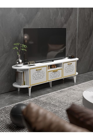 Tv Sehpası Mira Gold 5032 Beyaz 160 Cm 35 Cm 50 Cm Beyaz
