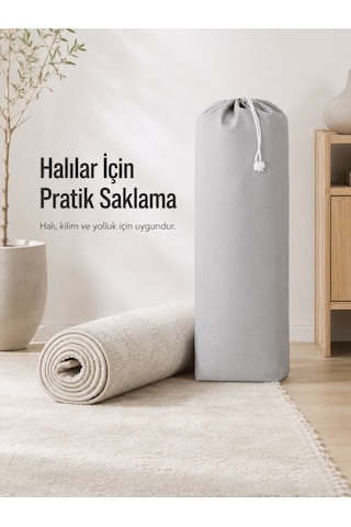 Beylini 40x125 Halı Hurcu Yolluk Sığar Lastikli Nefes Alabilir Kokmaz Tela Lastikli Halı Kılıfı Poşeti Ambalajı Taşınma Yastık Saklama Torbası Gri 2 Adet