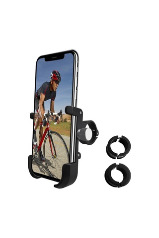 Bisiklet Telefon Montajı Alüminyum Alaşımlı Motosiklet 360 Derece Dönüşlü Telefon Tutucu - Siyah