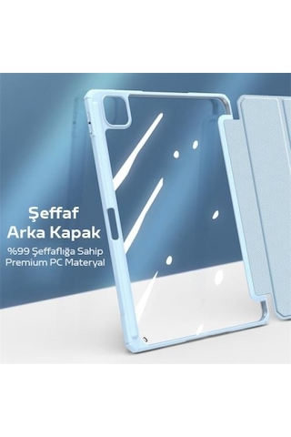 Coofbe Standlı Kalem Yerli Mıknatıslı Arkası Şeffaf Apple Uyumlu iPad Pro 11 Tablet Kılıfı 2022-2021-2020-2018