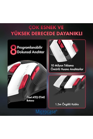 Microcase G911 Usb Kablolu 8 Tuşlu Rgb Işıklı 7200 Dpı Oyuncu Mouse - Al5772
