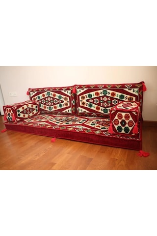 Coton Şark Köşesi Otantik Yörük Desenli Minder Takımı Konsept Bordo Bordo