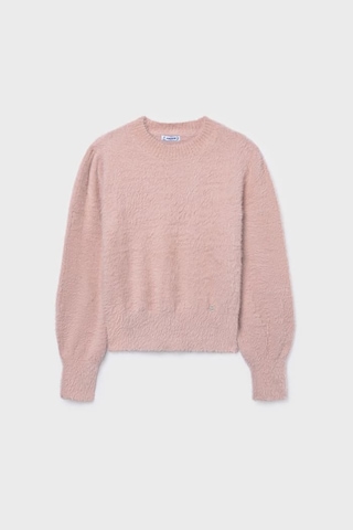 Kız Çocuk Balon Kol Yumuşak Dokulu Triko Kazak - Pudra Pembe Mavi