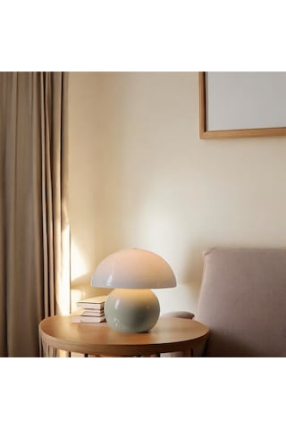 Modern Abajur Krem Mushroom Masa Lambası Metal Şapka Metal Gövde Krem