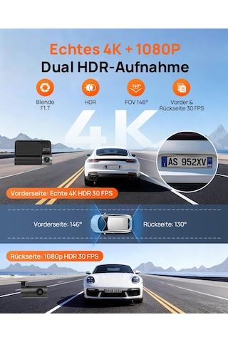 70mai 4k Araç Kamerası Araç Ön Arka A810s, 4k+1080p Çift Starvıs 2 Imx678, Gece Baykuşu Görüşlü Hdr Araba Araç Kamerası, Wifi Ve Uygulama Kontrolü, 4g Lte, Adas, 7/24 Park İzleme, 128 Gb Mikro Sd Kart