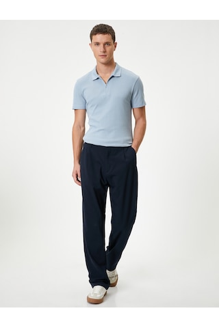 Koton Polo Yaka Tişört Slim Fit Yarım Fermuarlı Kısa Kollu Pamuklu Mavi 4sam10333mk Mavi
