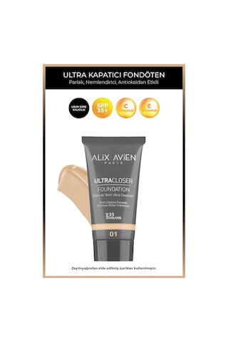 Alix Avien Ultra Kapatıcı Nemlendirici SPF35+ Faktör Ve E & C Vitaminli Fondöten Ultracloser Foundation 01