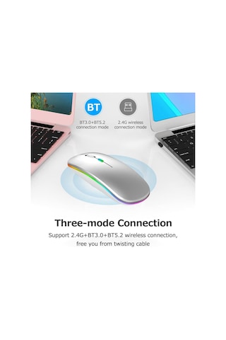 Led Işıklı Şarjlı Mouse 2.4ghz Usb Wireless Ve Bluetooth Lu Sessiz İos Uyumlu  Android Telefon Tablet Pc Tv Diğer