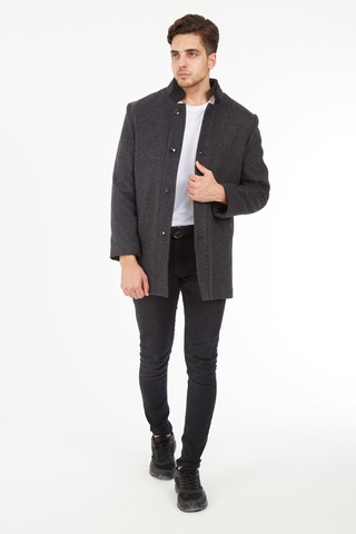 Sposo 1739 Düğmeli Hakim Yaka Yünlü Kaşe Antrasit Erkek Kaban Antrasit Melanj
