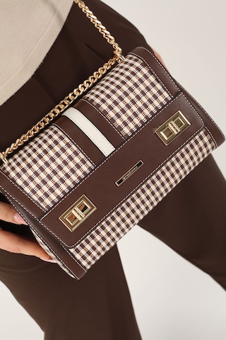 Silver Polo Sp1139 Kadın Çapraz Çanta Ekose Line Kare Kahve Sarı-kahve