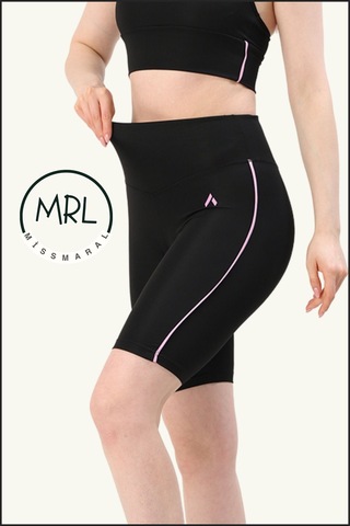 Kadın Siyah Yüksek Bel Toparlayıcı Biker Şort Kısa Spor Tayt Likralı Dalgıç Biker Tights 1043 Siyah Lila
