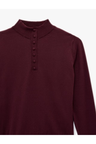 Koton Regular Fit Uzun Kollu Yarım Düğme Detaylı Dik Yaka Triko Kazak Bordo 6wak90556ht Bordo