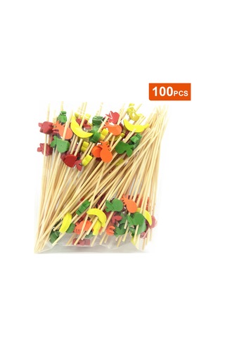 Folinda 100 Adet Bambü Meyve Çubuğu - Renkli Zeytin/ananas Desenli - Kokteyl, Sandviç, Tatlı İçin Güvenli Ve Şık Diğer