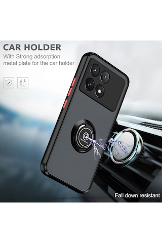 Poco X6 Pro Uyumlu Kılıf Yüzüklü Standlı Extra Darbe Koruma Sert Silikon Kapak - Siyah Siyah