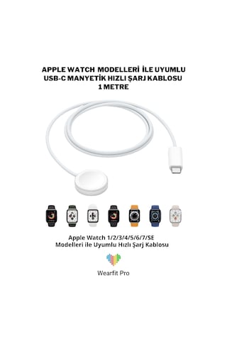 Wearfitpro İos Apple Watch Modelleri İle Uyumlu Type-c Usb-c Manyetik Hızlı Şarj Kablosu 1 Metre