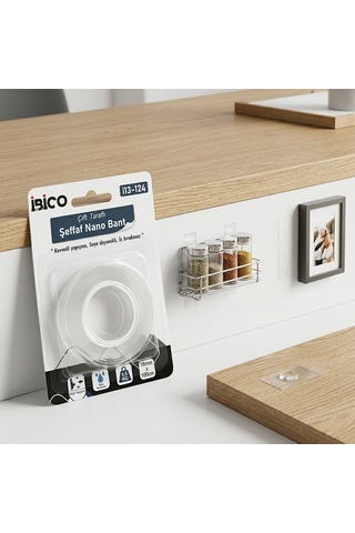 İbico İ13-124 Şeffaf Çift Taraflı Max : 5.5kg 1.8cmx1mt Bandı Nano Bant - 12'li Paket