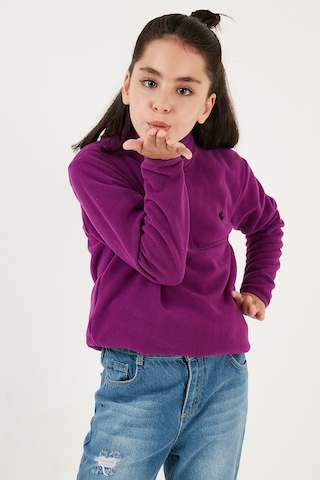 Lela Yumuşak Dokulu Fermuarlı Dik Yaka Şardonlu Kışlık Unisex Çocuk Polar 5905002 Mor