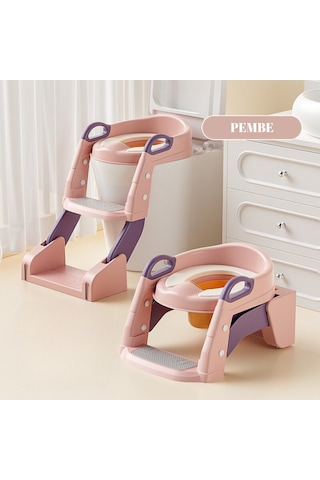 Çocuk Tuvalet Eğitimi Katlanır Klozet Adaptörü ve Lazımlık Pembe