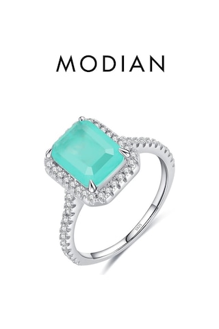 Mavi Modıan 925 Ayar Gümüş Lüks Dikdörtgen Zümrüt Kesim Köpüklü Yüzük Platin Kaplama Kadınlar Için Düğün Bildirimi Takı Hediye 9