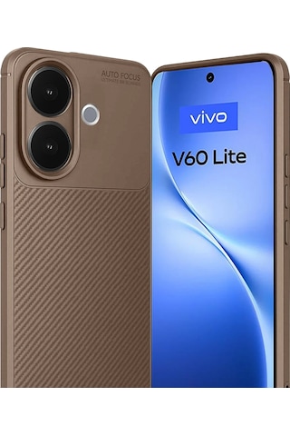 Vivo V60 Lite Uyumlu Kılıf Karbon Tasarım Kamera Korumalı Silikon Telefon Kılıfı Kapak Kahverengi