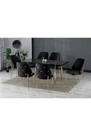 Fier 6 Kişilik Yemek Masası Takımı Siyah