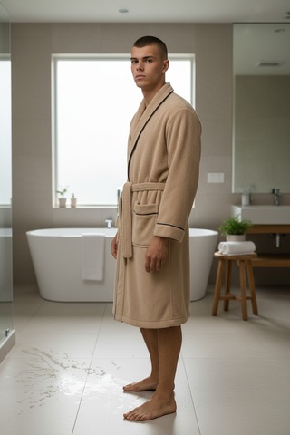 % 100 Pamuklu Laodikeia Kimono Bornoz Unisex Kadın Erkek Bej