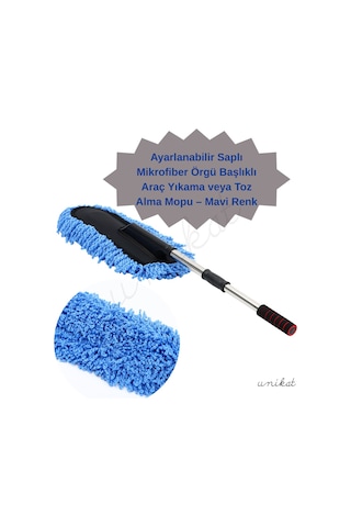 Mikrofiber Örgü Başlıklı Araç Yıkama Ve Toz Alma Mopu Mavi Renk 1 Adet