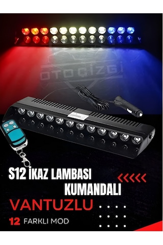 S12 Kumandalı Vantuzlu İkaz Lambası 12 Mod Kırmızı Beyaz Mavi Led Uyarı Işığı