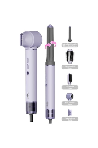 Sinbo SHD-1719 Pro Airwrap Compact Uzun Multi-styler Hava Üfleme 5in1 Saç Şekillendirici Bldc Motor Mor