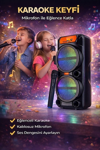 Kablosuz Mikrofonlu Rgb Işıklı Taşınabilir Parti Ve Karaoke Hoparlörü Gts-1880