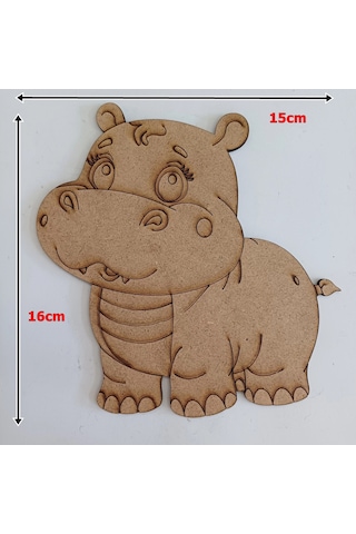 Boyanabilir Ahşap Su Aygırı Figürü 16x15 Cm 10 Adet