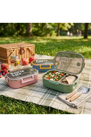 Lexroo Paslanmaz Çelik Yemek Kabı 980 Ml, Bölmeli İç Hazneli Kilitli Kapaklı Lunch Box Çok Renkli