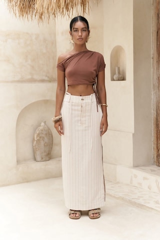 Mai Collection Mai Studios Co. Arya Vizon Çizgili Bej Etek Vizon