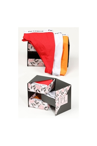 Parlingerie Kadın 3lü Slip Külot Kırmızı-beyaz-turuncu Kırmızı - Beyaz - Turuncu
