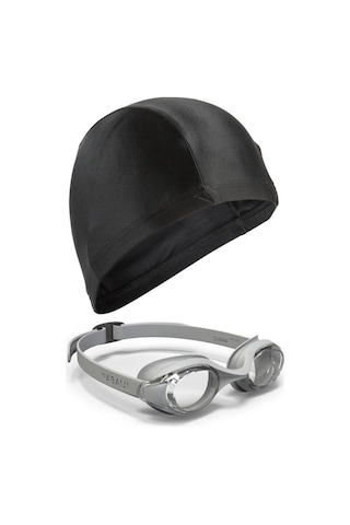 Nabaiji Yüzücü Gözlüğü Gri Ayarlanabilir Buğu Yapmaz + Siyah Bone Çok Renkli