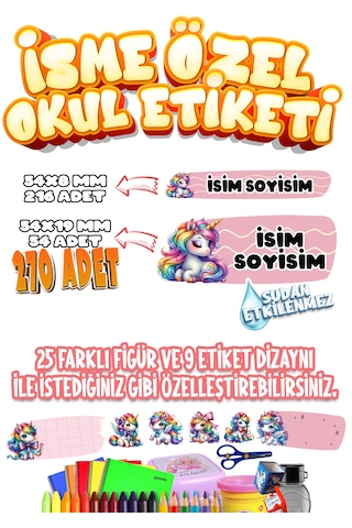 Okul Etiketi Kalem Defter Etiketi İsme Özel Etiket Set07