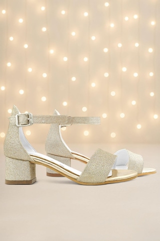 Lilo Simli Altın Tek Bantlı Kız Çocuk Topuklu Abiye Ayakkabı Altın