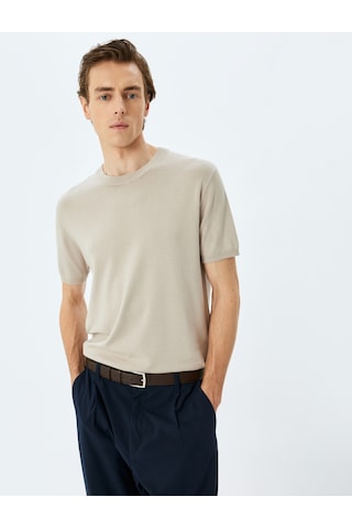 Koton Regular Fit Bisiklet Yaka Viskon Basic Kısa Kollu Triko Tişört Bej 5sam70022ht Ekru