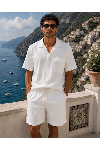 Erkek Premium Kumaş Modal Şort Slim Fit Takım Beyaz 2018dngr Ekru